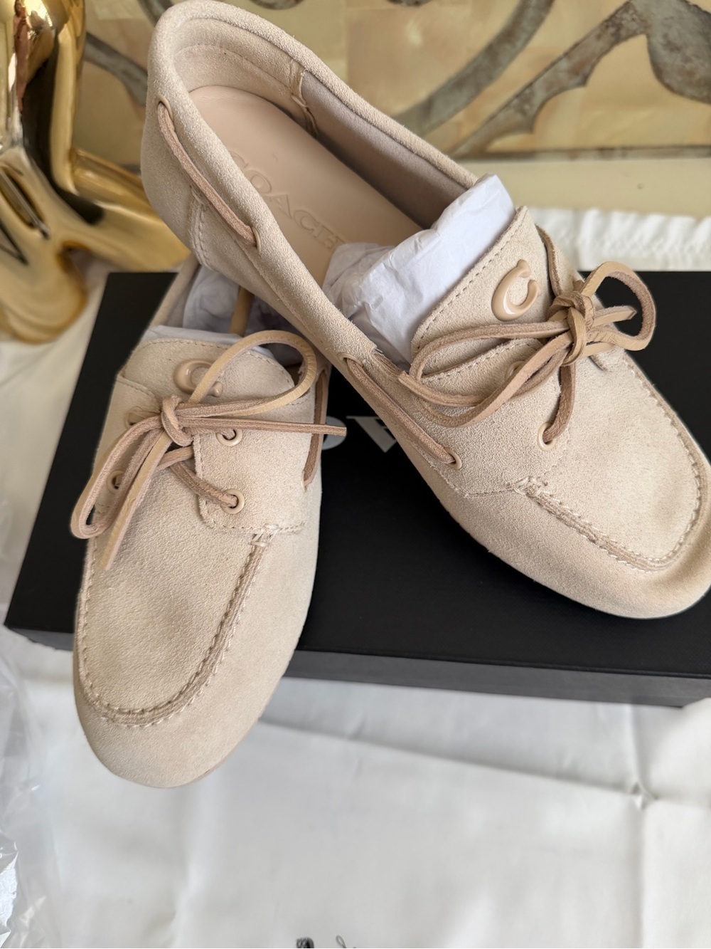 Coach Woman’s Ivory Suede Sculpt C Boat Shoe size 9B NIB - Picture 2 of 16